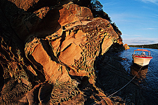 海湾群岛,岛屿,砂岩,海岸线,不列颠哥伦比亚省,加拿大