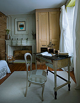 苍白,彩色,自然,木头,卧室,软垫,老式,椅子,橱柜