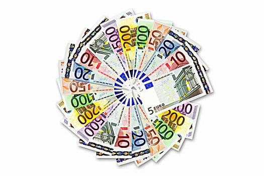 扇子,欧元钞票,插画