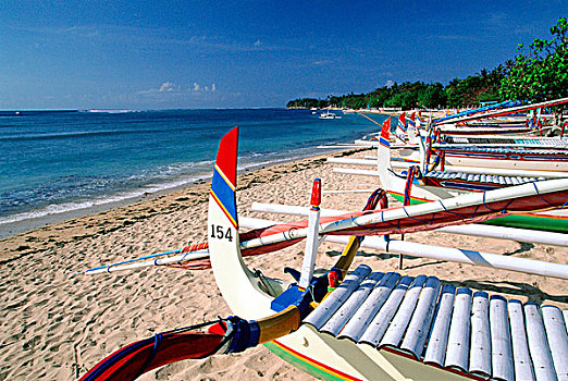 印度尼西亚,巴厘岛,沙努尔,海滩,渔船,排列