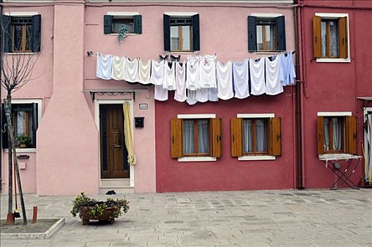 悬挂,洗衣服,布拉诺岛,威尼斯,威尼托,意大利,欧洲