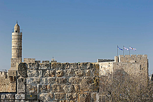 城堡,塔,以色列,旗帜,基督教,区域,老,城市,耶路撒冷,中东,中亚