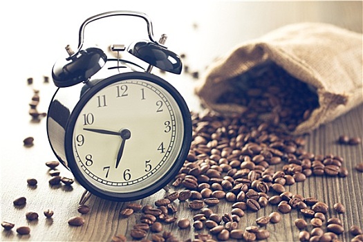 旧式,闹钟,咖啡豆