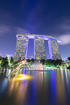 码头,湾,沙,酒店,夜晚,蜻蜓,雕塑,新加坡