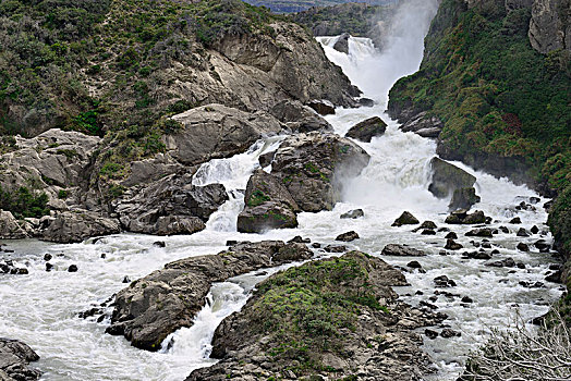 瀑布,靠近,波多黎各,区域,智利,南美