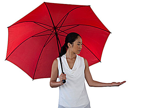 美女,拿着,伞,站立,白色背景