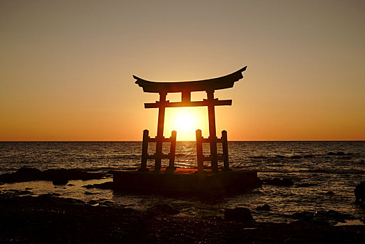 日落,入口,神社