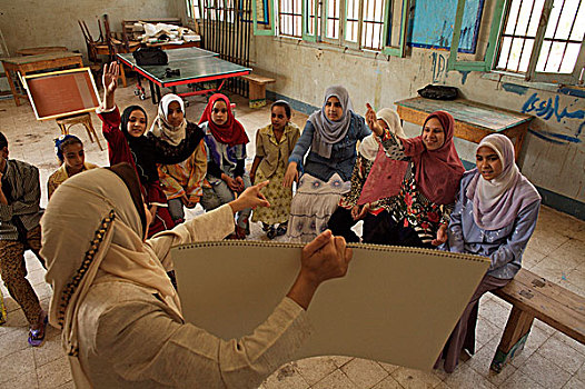 女性,生活,技能,教育,女孩,孩子,中心,联合国儿童基金会,条理,乡村,靠近,地区,埃及,六月,2007年