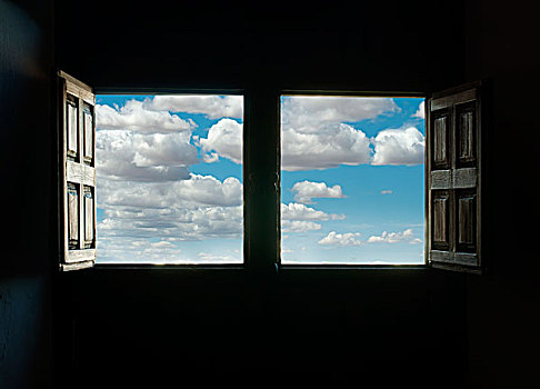 窗户,风景,蓝天