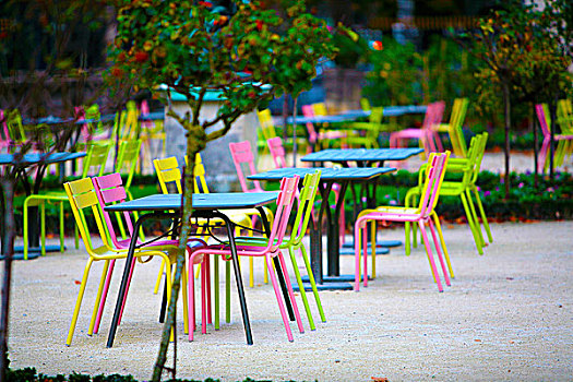 咖啡,户外,座椅,桌子,彩色,花园椅,砾石,表面