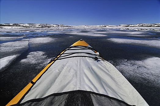 尖,皮筏艇,湖,浮冰,挪威,斯堪的纳维亚