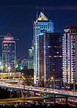 北京cbd高层建筑群夜景鸟瞰