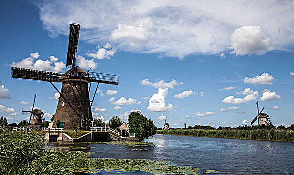 风车,水系,小孩堤防风车村,荷兰