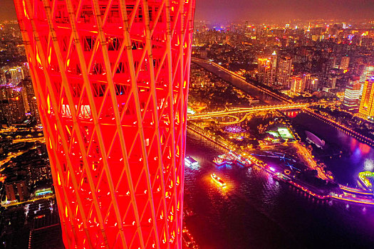 航拍广州塔灯光秀夜景