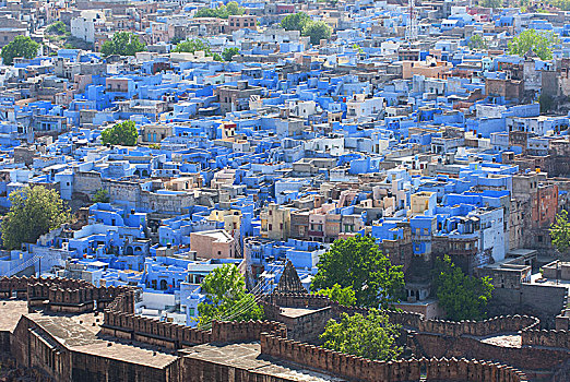 风景,老,蓝色,城市,拉贾斯坦邦,印度