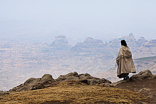 埃塞俄比亚,女人,风景,后视图,看,塞米恩国家公园