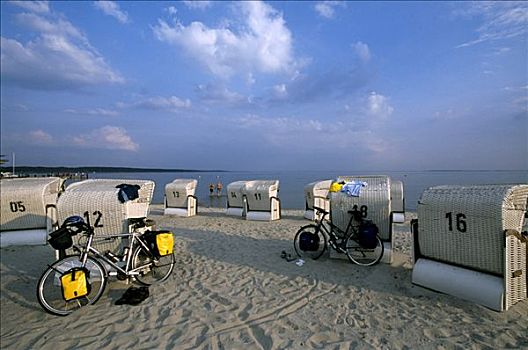 骑车,沙滩椅,梅克伦堡州,德国