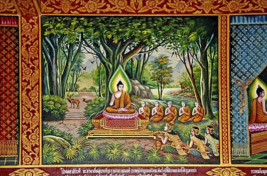 壁画,佛教寺庙,场所,清曼寺,清迈,泰国,亚洲