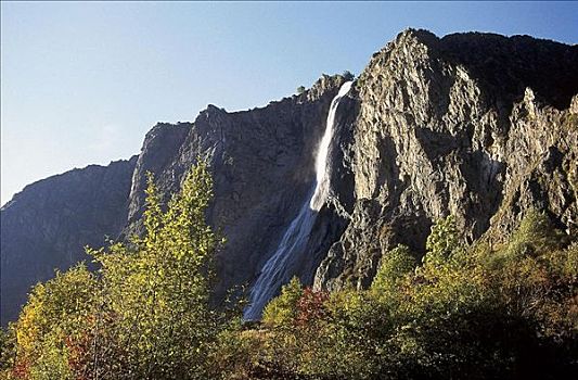 瀑布,山,顶峰,石头