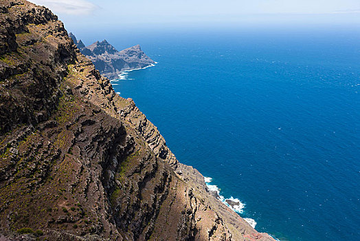 悬崖,海岸,靠近,房子,尼古拉斯,大卡纳利岛,西班牙,欧洲
