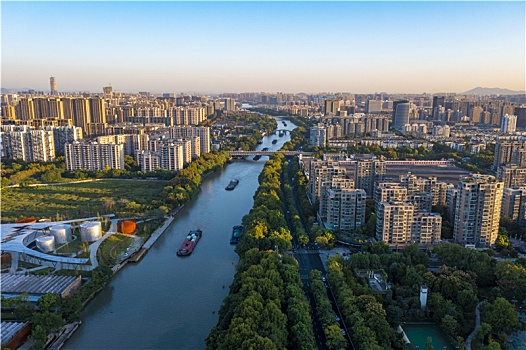 浙江杭州市京杭大运河小河公园航拍