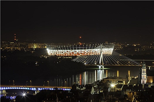 华沙,国家体育场,夜晚