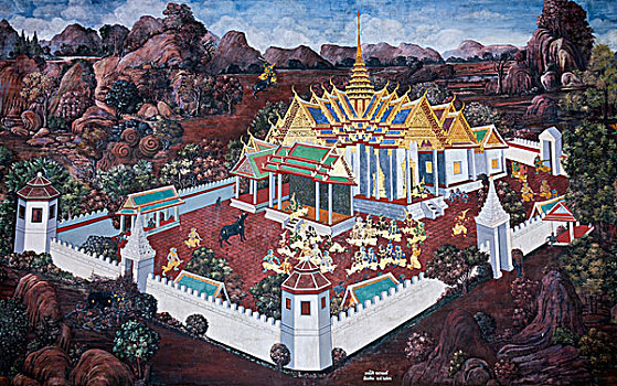壁画,皇家,大皇宫,曼谷,首府,泰国,东南亚,亚洲