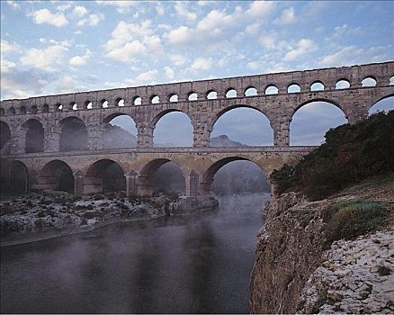 桥,古老,罗马,加尔桥,普罗旺斯,法国,欧洲,世界遗产