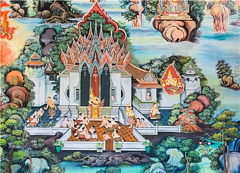 泰国,佛教,壁画,庙宇,墙壁