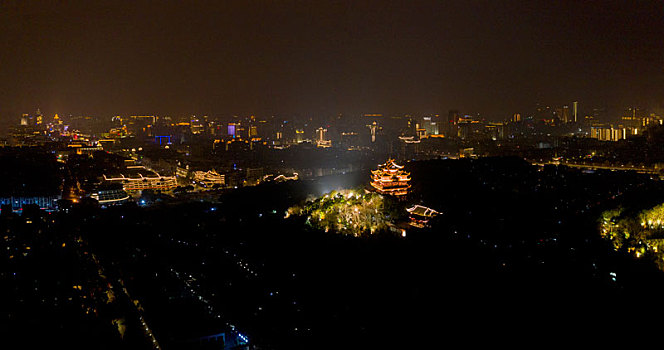 浙江省杭州市吴山景区城隍阁航拍夜景