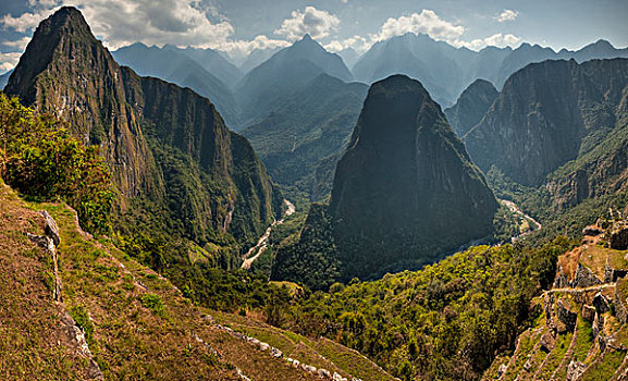 顶峰,乌鲁班巴河谷,平台,仰视,马丘比丘,靠近,库斯科市,秘鲁