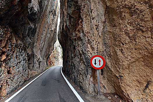 狭窄,峡谷,山路,马略卡岛,巴利阿里群岛,西班牙,欧洲