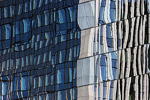 玻璃幕墙,反射,金融区,法兰克福,黑森州,德国,欧洲
