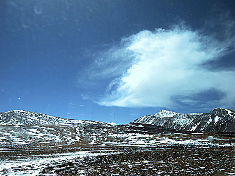 西藏,山谷,蓝天,白云,高原,晴天,风光,雪山