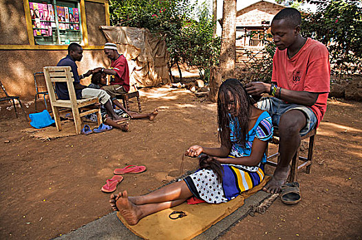 女孩,褶状,发型,户外,沙龙,乡村,区域,乞力马扎罗山,坦桑尼亚,十二月,2008年