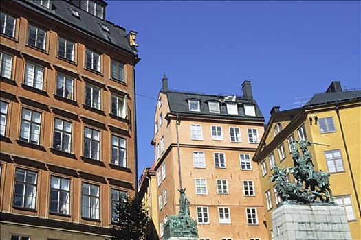 瑞典,斯德哥尔摩,老城,骑马雕像,建筑