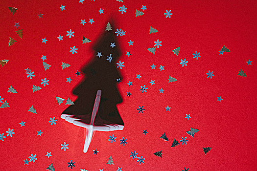 高处,圣诞树,亮片,红色,桌子