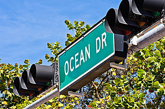 海滨大道,路标,红绿灯,迈阿密海滩,佛罗里达,美国