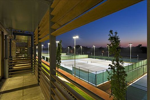 国家网球中心,草地,网球,联系,总部,网球场,黄昏,露台