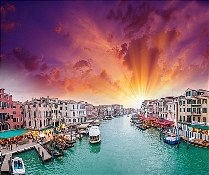 威尼斯,风景,大运河,黄昏,雷雅托桥