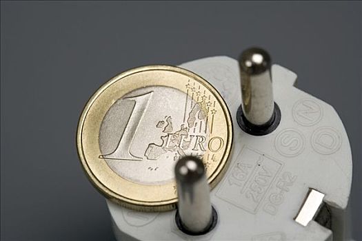 1欧元,硬币,尖头,电器插头,上升,费用,电
