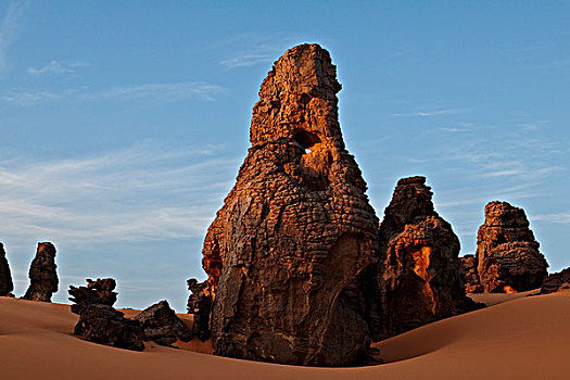 侵蚀,砂岩,顶峰,日出,旱谷,费赞,利比亚