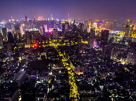 广州,城市夜景,航拍