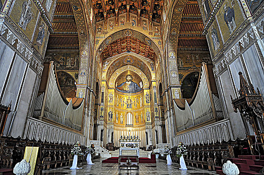室内,著名,大教堂,圣马利亚,蒙雷阿莱,靠近,巴勒莫,西西里,意大利
