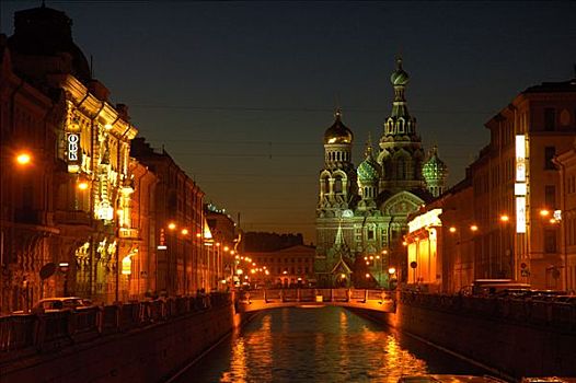 运河,教堂,彩色,洋葱形屋顶,圣彼得堡,俄罗斯,东欧