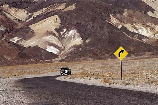 死亡谷国家公园,沙丘,汽车,路标,加利福尼亚,美国,北美