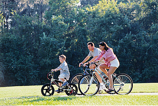 母亲,父子,骑,自行车