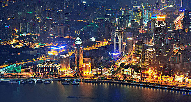 上海,俯视,黄昏