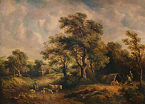 风景,吉普赛人,帐蓬,19世纪,艺术家