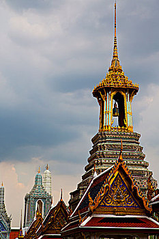 泰国,亚洲,曼谷,雨,寺庙大钟